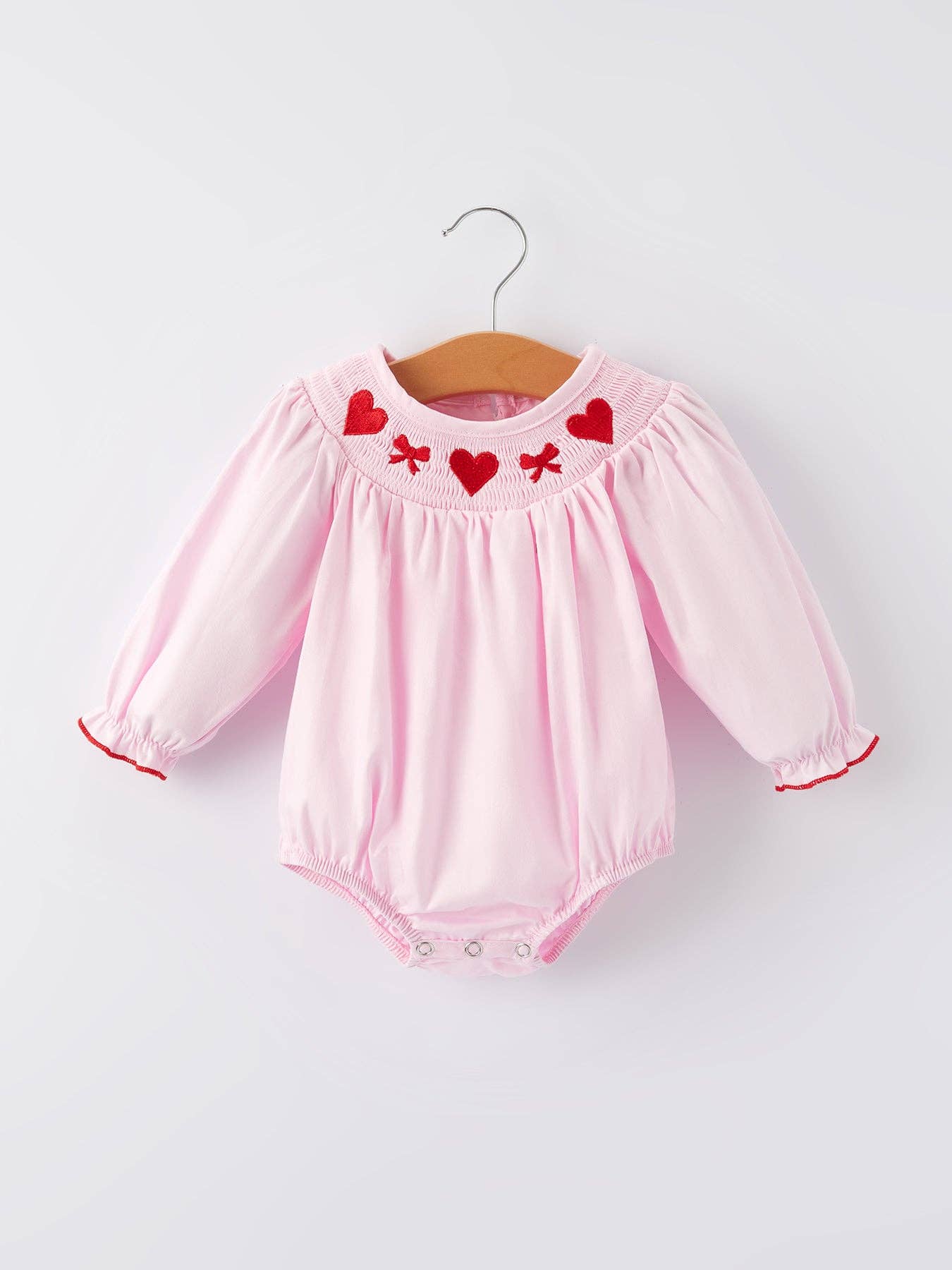 Pink Smocking Embroidery Long Sleeve Girls Romper: 12M