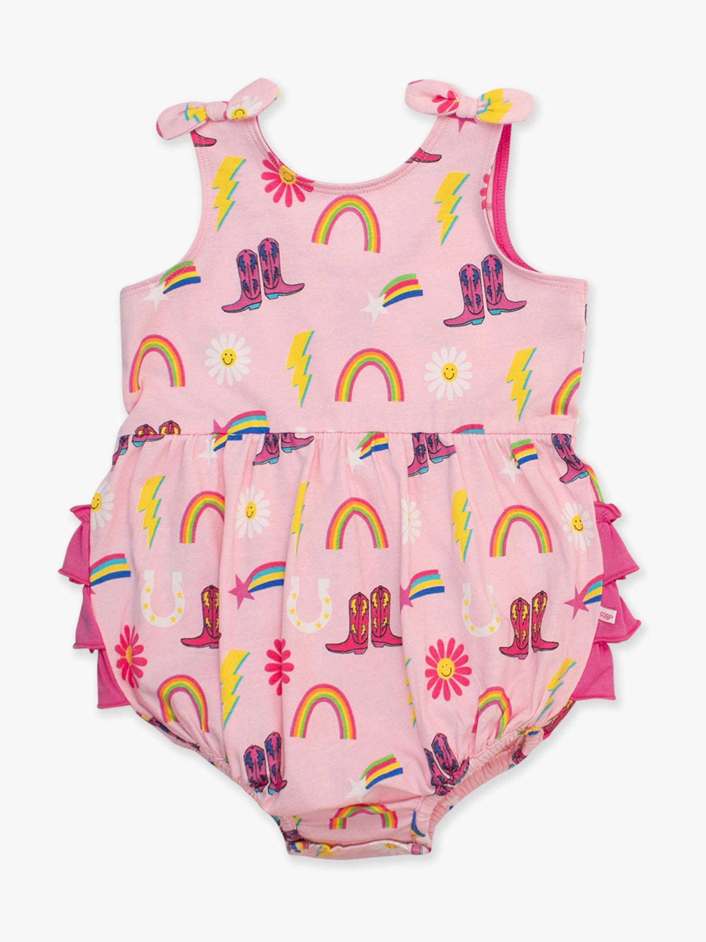 Baby Girls Cowgirl Cutie Knit Tie Shoulder Bubble Romper: Pink / 0-3m