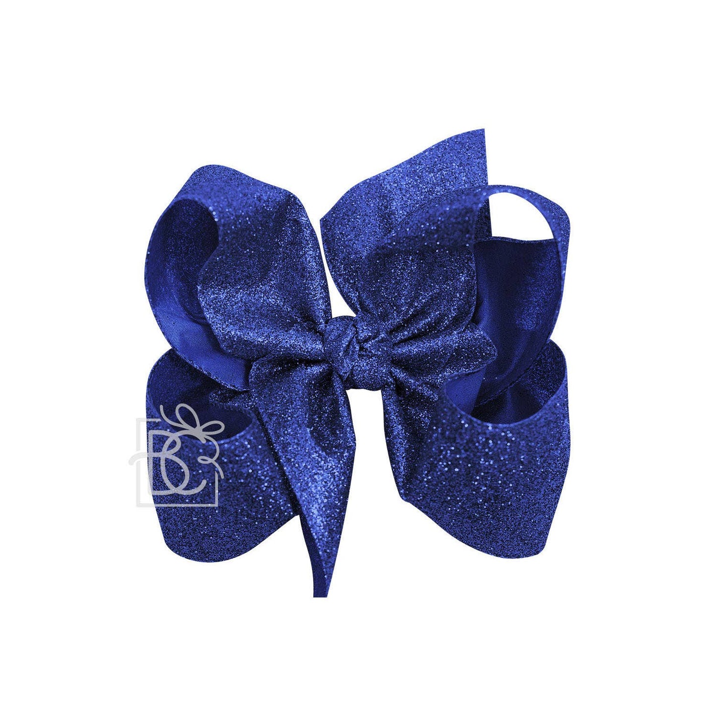 GLITTER METALLIC BOW ON CLIP: 6.5" Jumbo - 2.5" Ribbon on Lg. Alligator Clip / ROYAL BLUE
