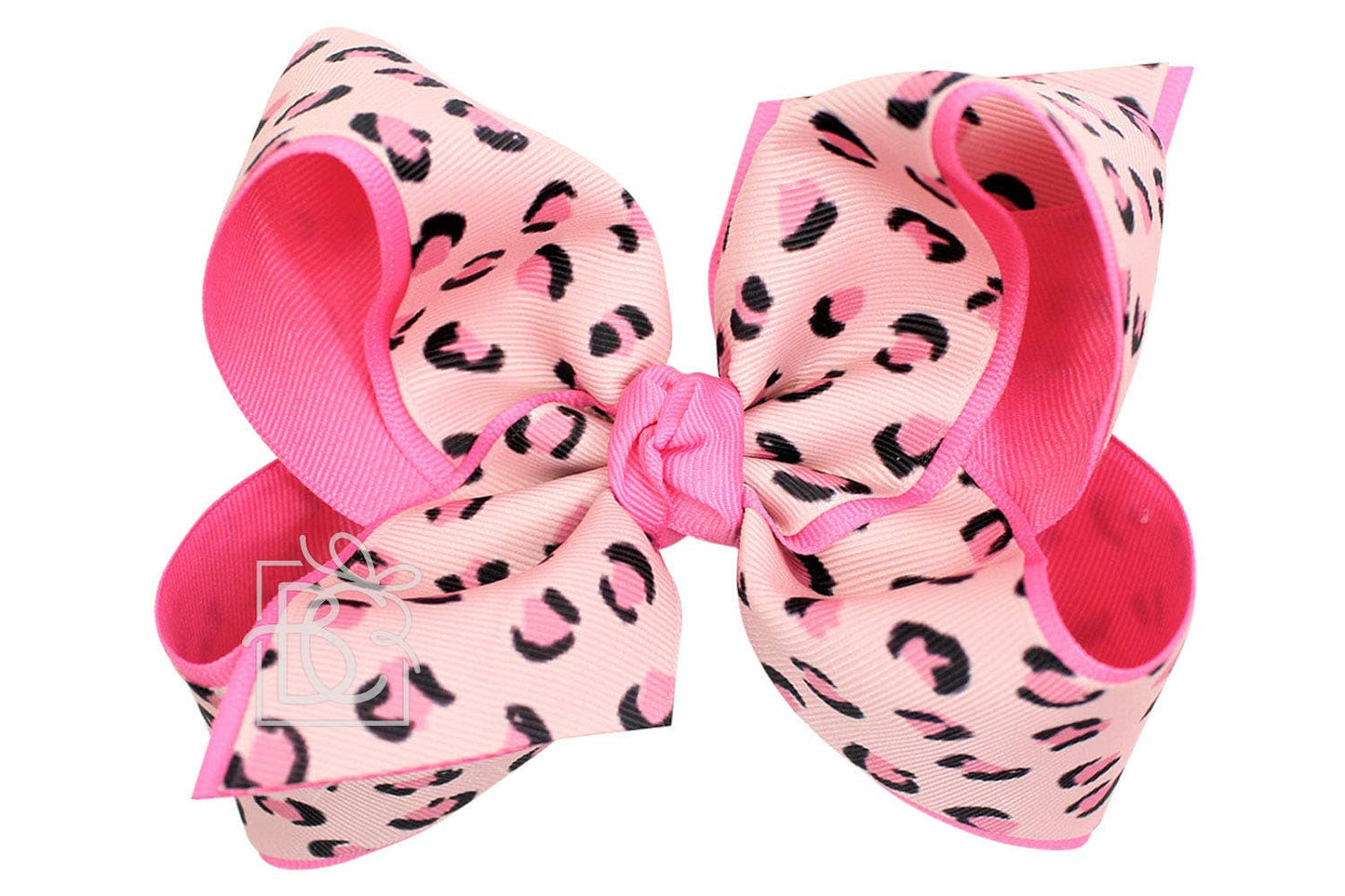 LAYERED LEOPARD BOW ON CLIP: 6.5" Jumbo - 2.25" & 2" Ribbons on Lg. Alligator Clip / OATMEAL/MULTI LEOPARD