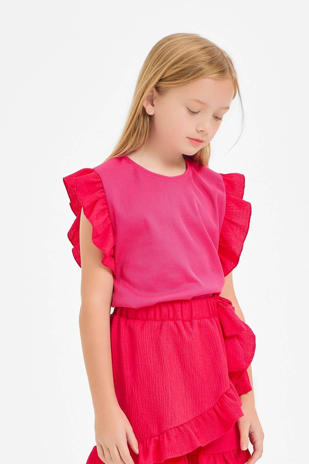 Ruffle Sleeve Ribbed Knit Top & Ruffle Skort Set
