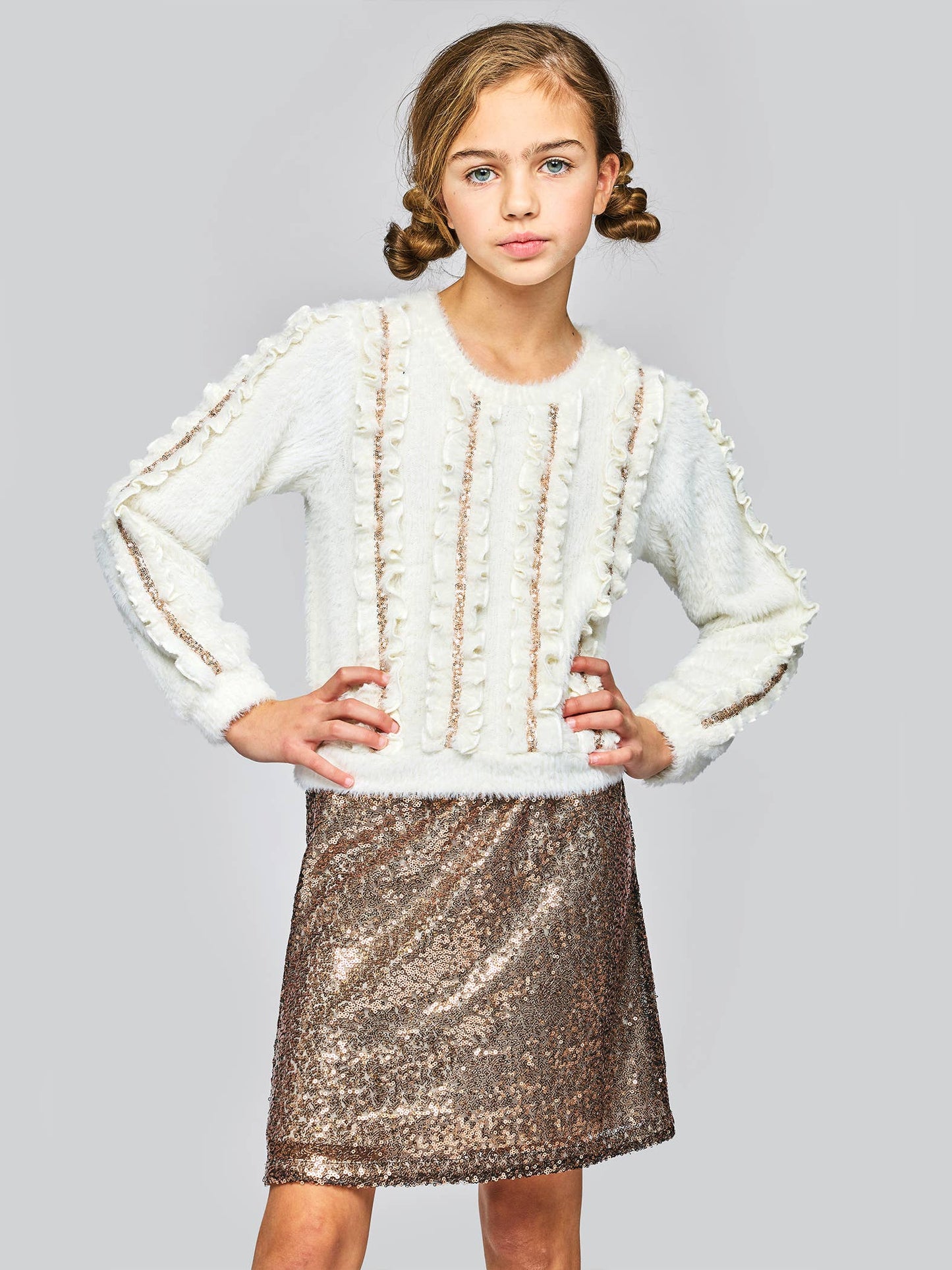 Fuzzy Knit Sweater With Sequin Ruffles