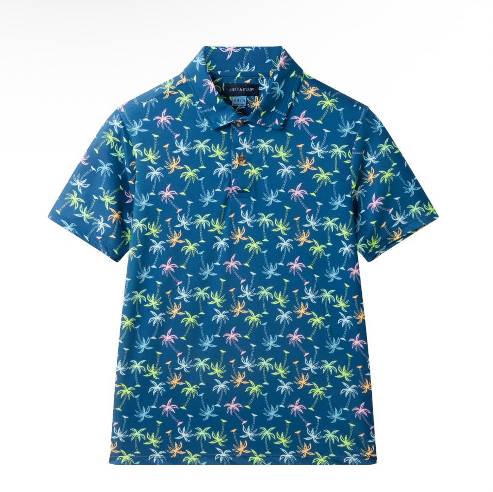 Navy Polo | Multi Palm Trees