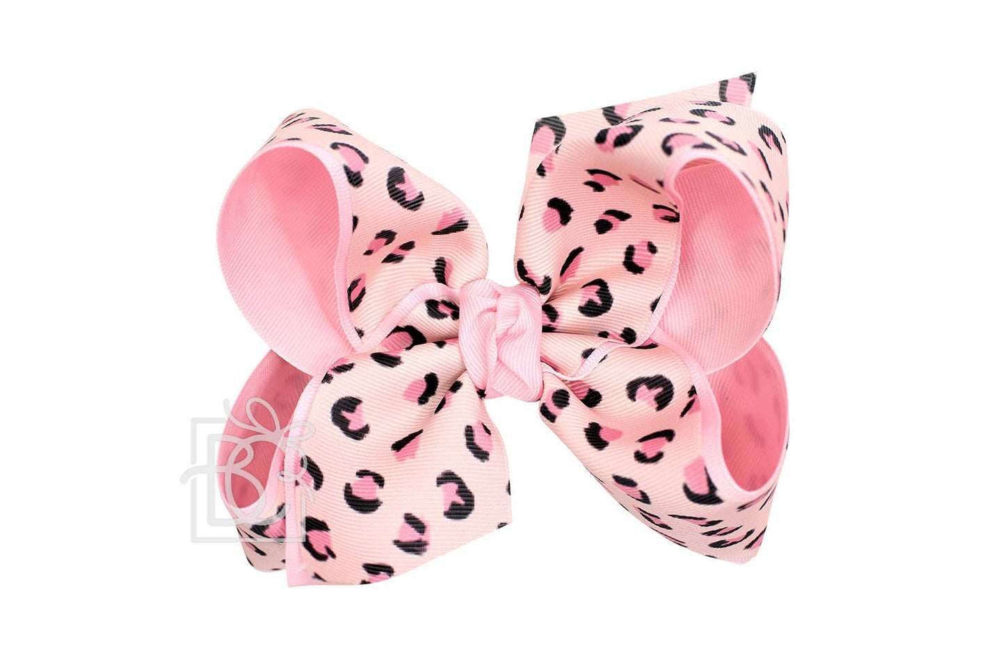 LAYERED LEOPARD BOW ON CLIP: 6.5" Jumbo - 2.25" & 2" Ribbons on Lg. Alligator Clip / OATMEAL/MULTI LEOPARD