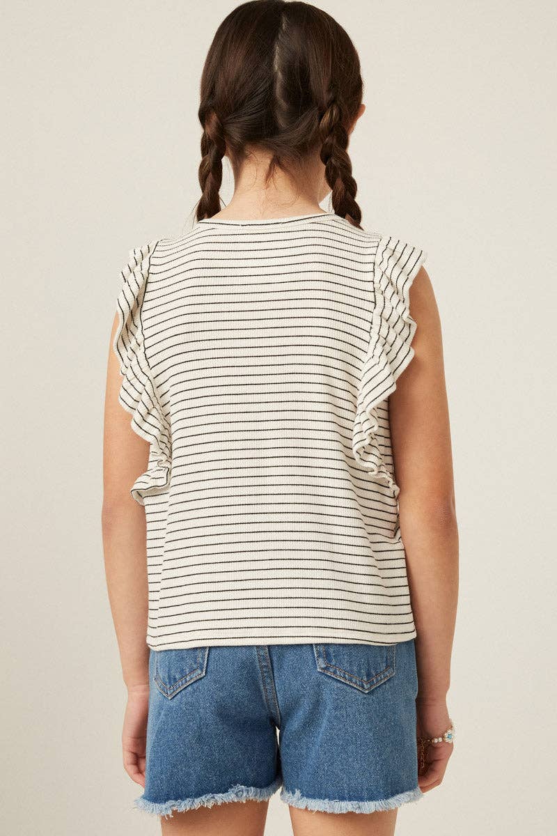 Ribbed Stripe Ruffled Tank