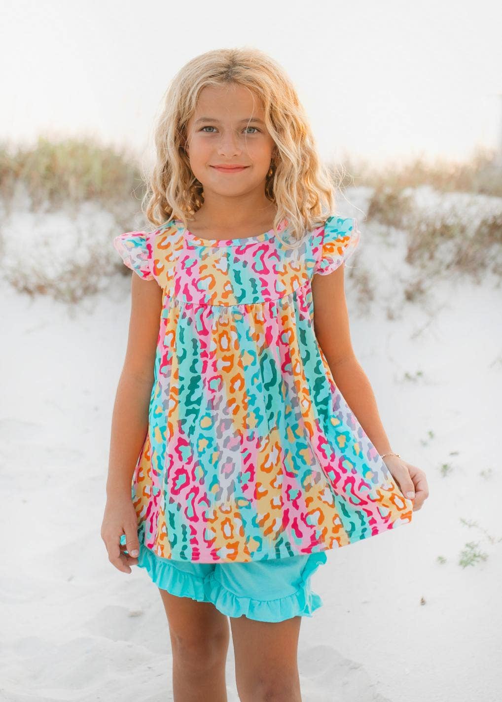 Rainbow Leopard Ruffle Spring Shorts Set