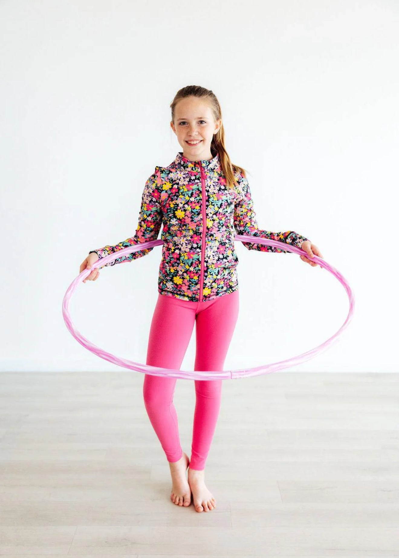 Flexible Floral Full Zip Ruffle Active Jacket