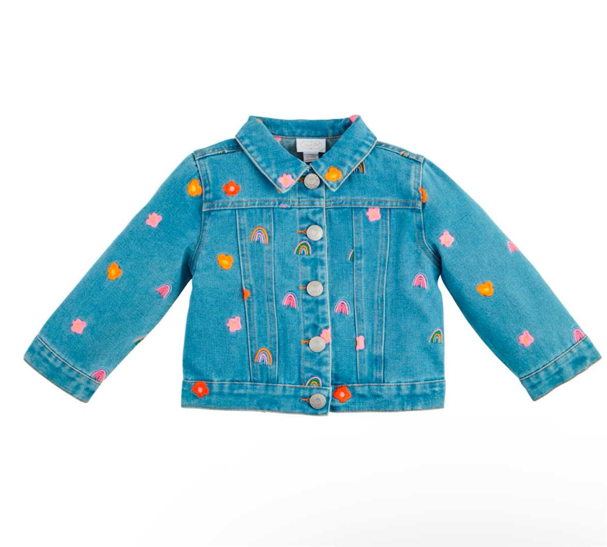 Rainbow & Flower Embroidered Denim Jacket