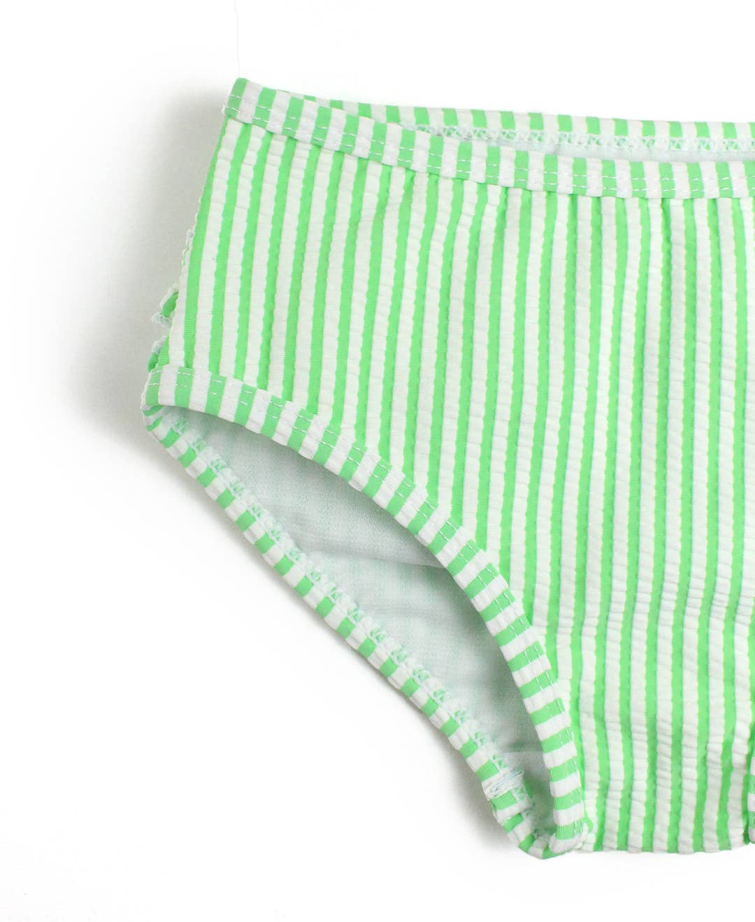 Spring Green Seersucker One Shoulder Ruffle Tankini