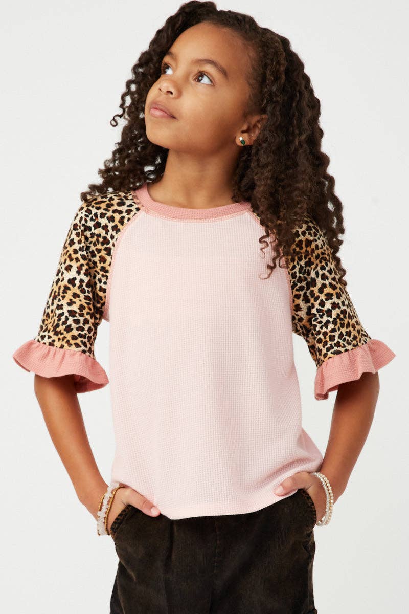 Leopard Sleeve Raglan Knit Top | Blush