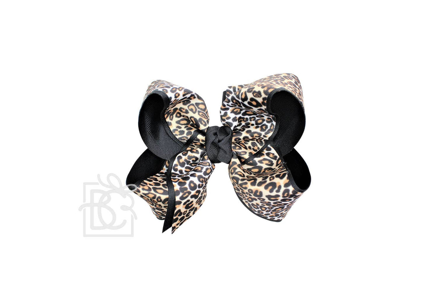 LAYERED LEOPARD BOW ON CLIP: 6.5" Jumbo - 2.25" & 2" Ribbons on Lg. Alligator Clip / OATMEAL/MULTI LEOPARD