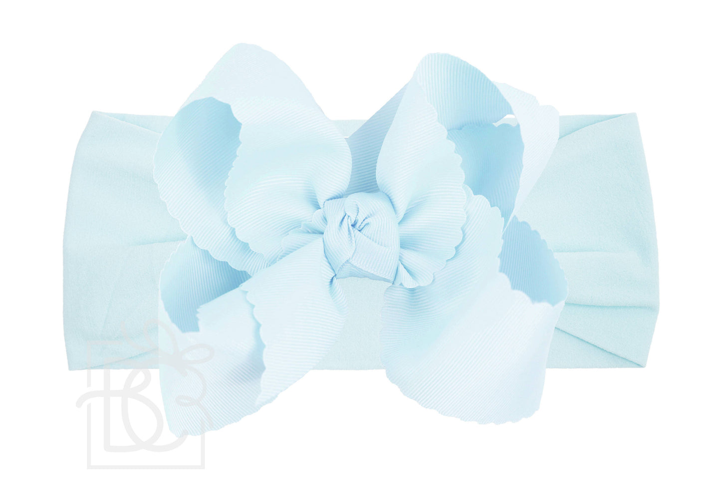 Scalloped Grosgrain Bow on Stretchy Hose Headband | 5.5" Powder Mint