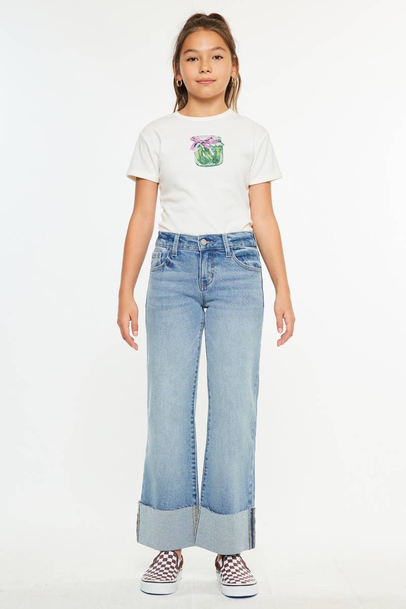 Mid Rise Wide Leg Cropped Flare Jeans