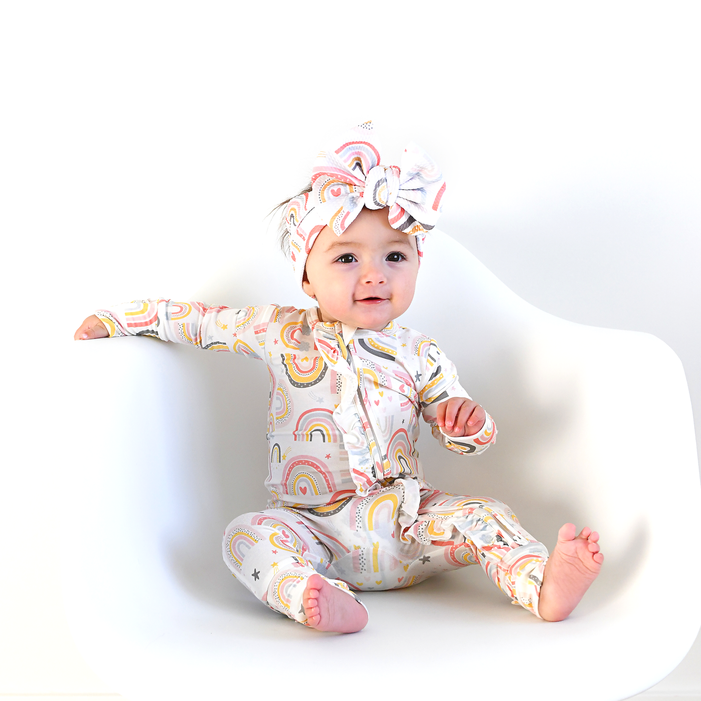 Millie Ruffle Zip Bamboo Rainbow Sleepies
