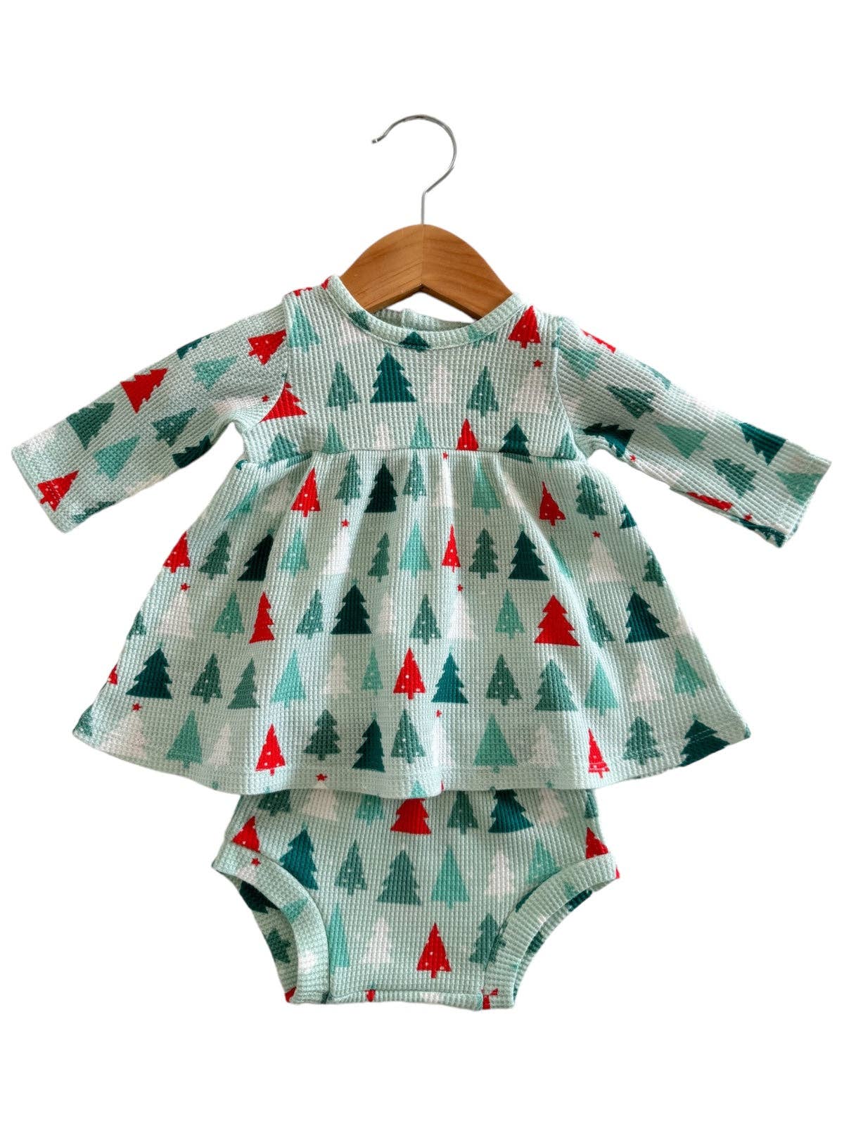 Organic Waffle Simple Dress & Bloomer Festive Firs