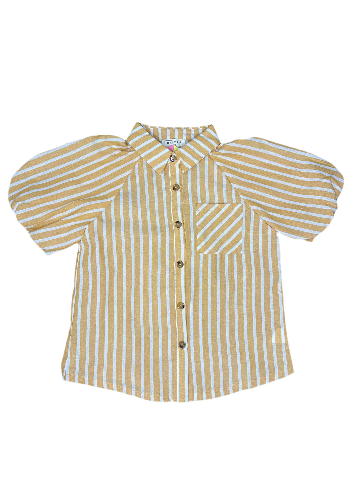Puff Sleeve Stripe Button Down Top | Mustard
