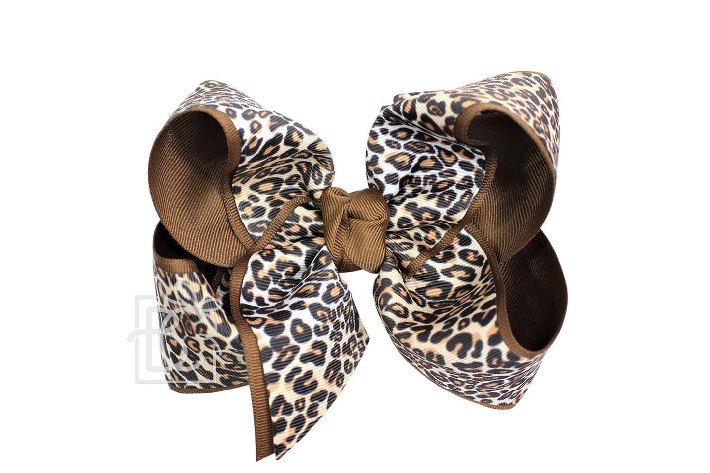 LAYERED LEOPARD BOW ON CLIP: 6.5" Jumbo - 2.25" & 2" Ribbons on Lg. Alligator Clip / OATMEAL/MULTI LEOPARD