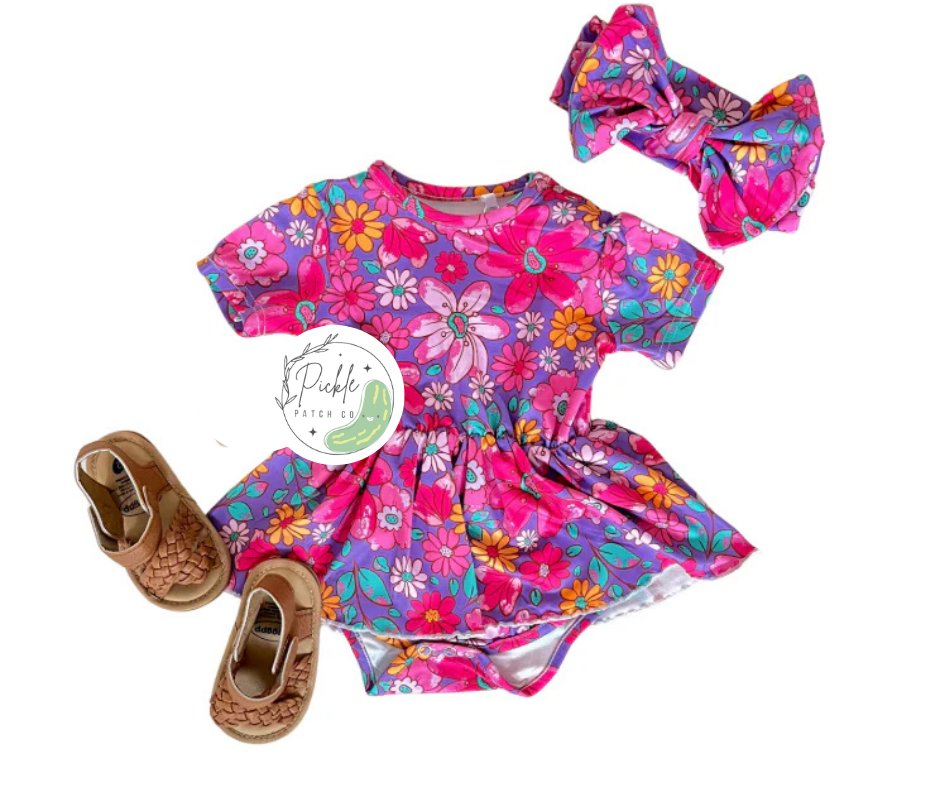 Groovy Purple Floral Twirl Romper Set