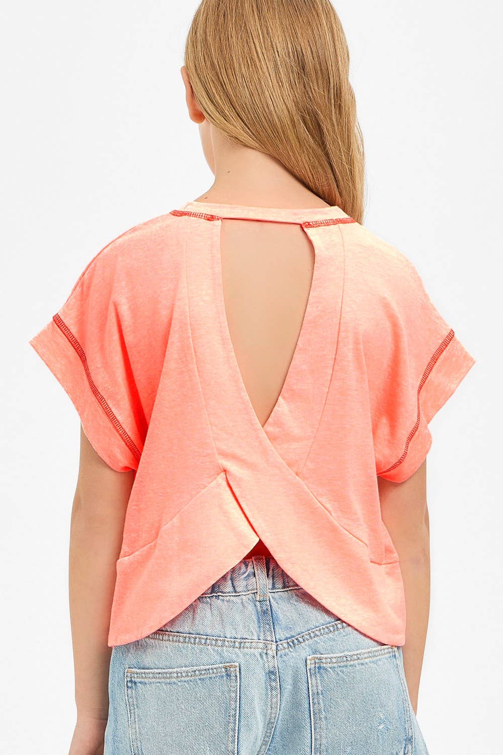 Open Back Reverse Stitched Top | Neon Coral