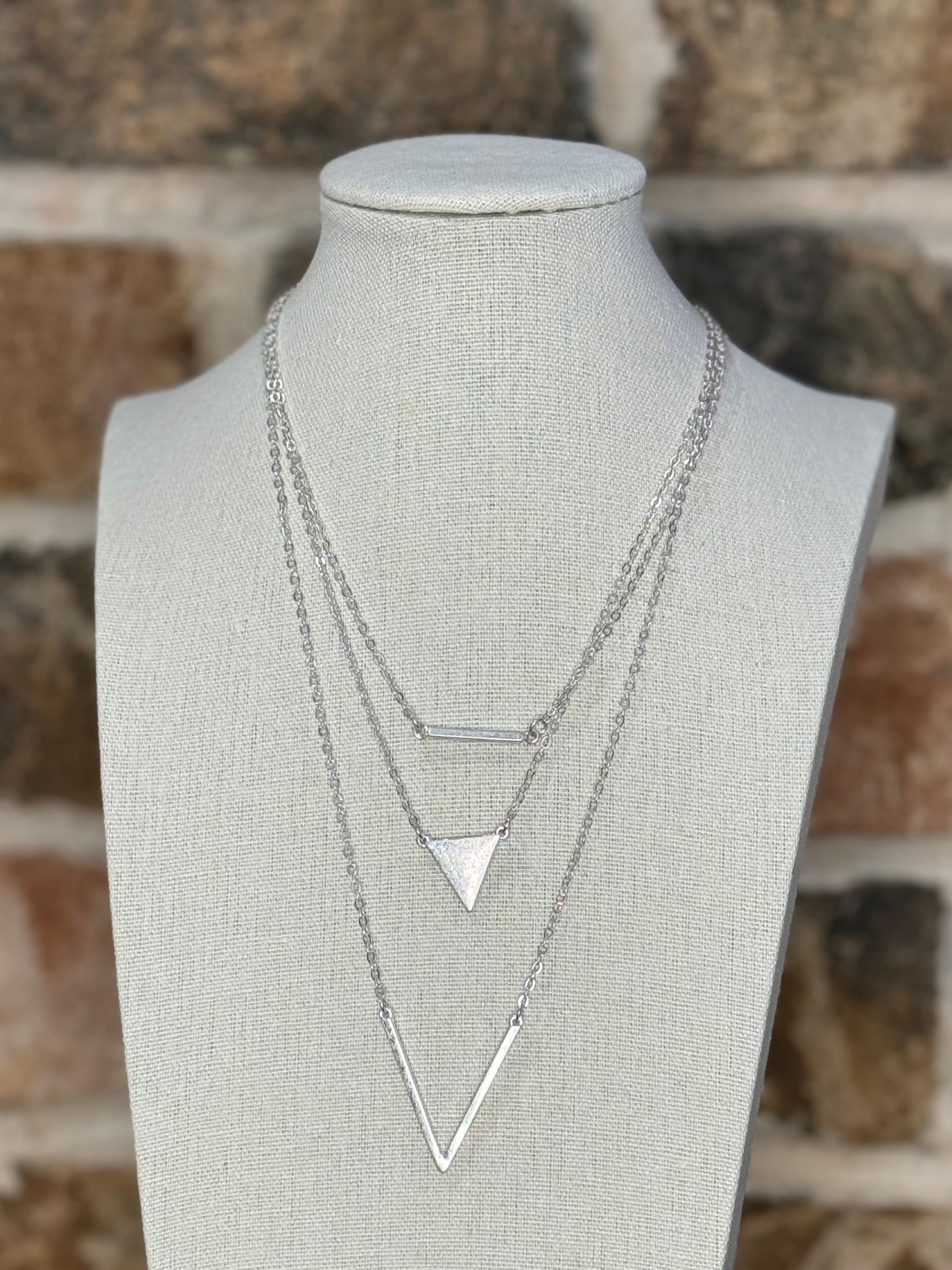3 Chain Silver Triangle Necklace