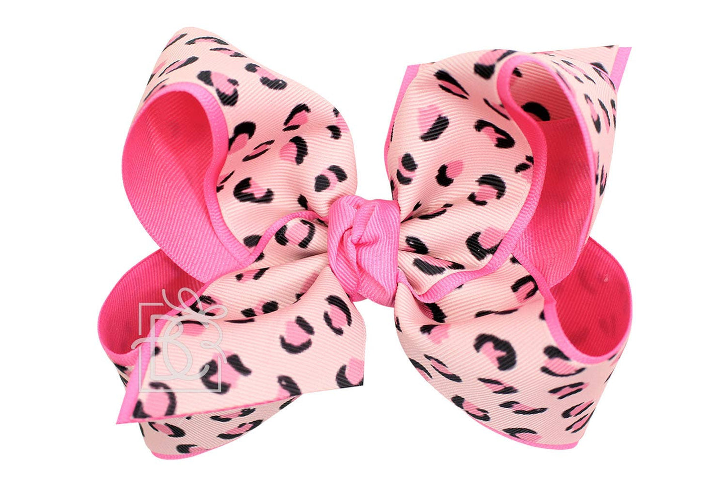 LAYERED LEOPARD BOW ON CLIP: 6.5" Jumbo - 2.25" & 2" Ribbons on Lg. Alligator Clip / OATMEAL/MULTI LEOPARD