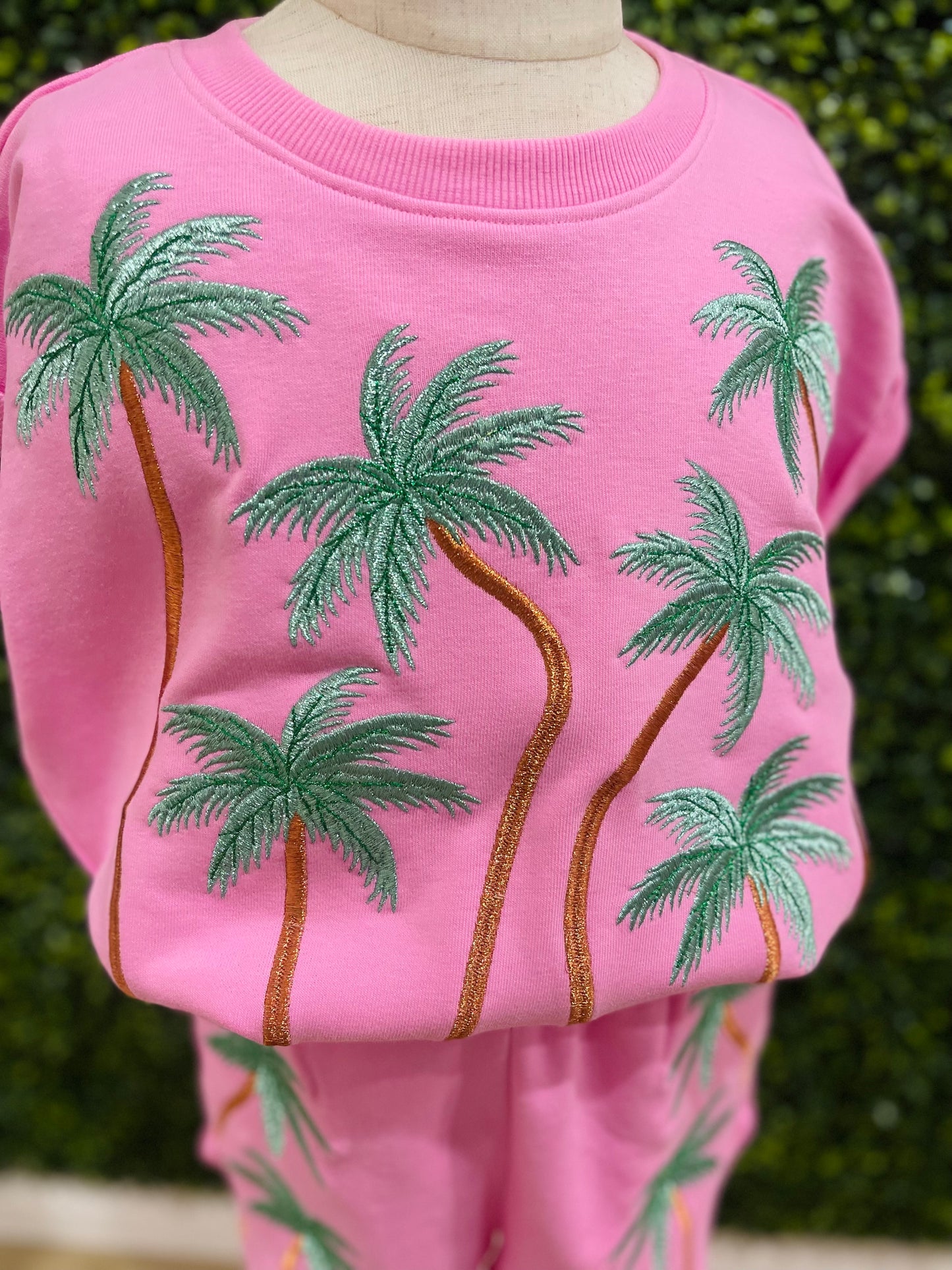 Embroidered Palm Shorts Set | Pink