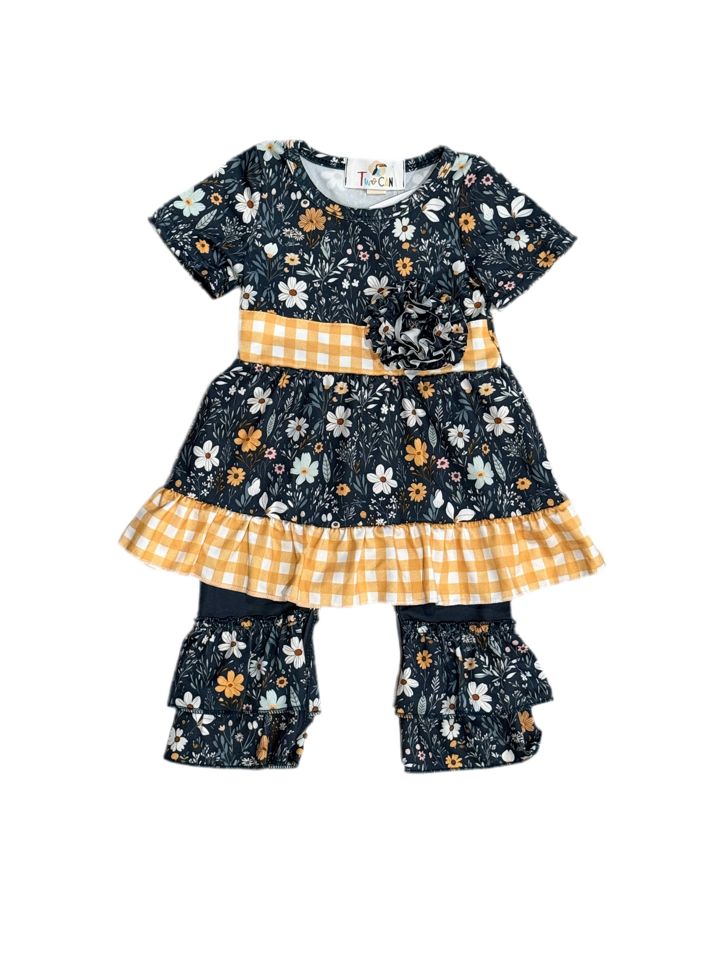 Yellow Gingham & Teal Floral Infant Romper