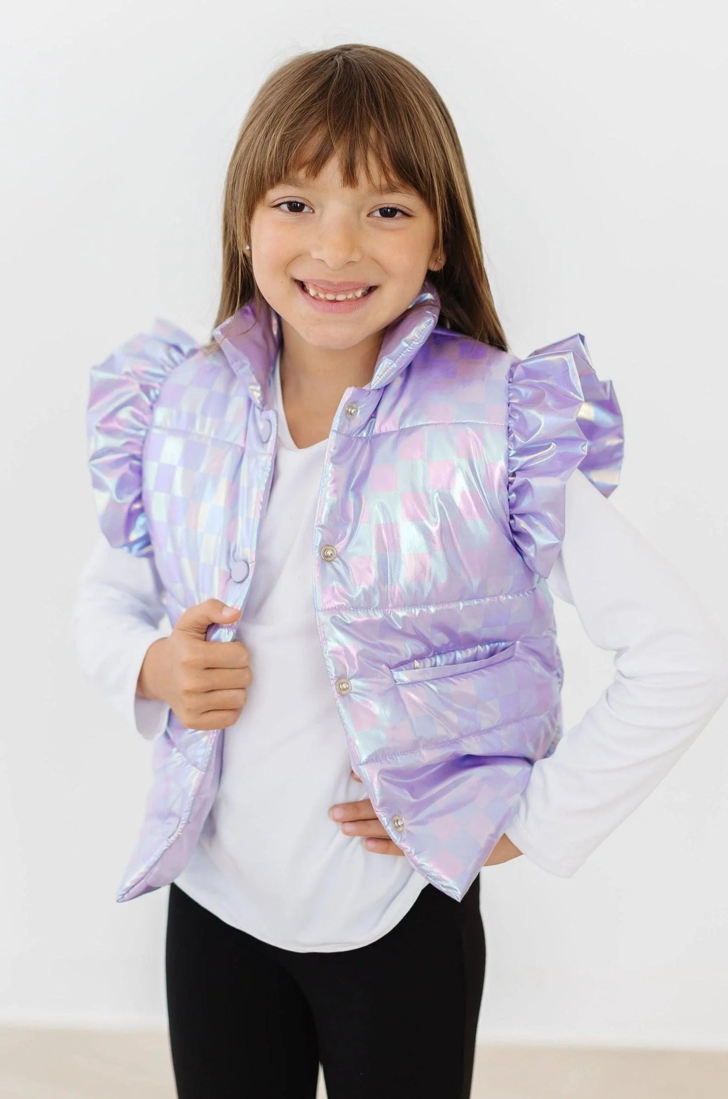 Lavendar Haze Checker Puffer Vest