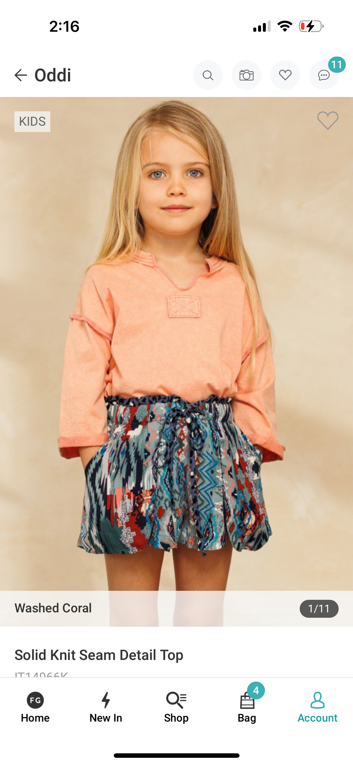 Washed Coral Knit Seam Detail Top