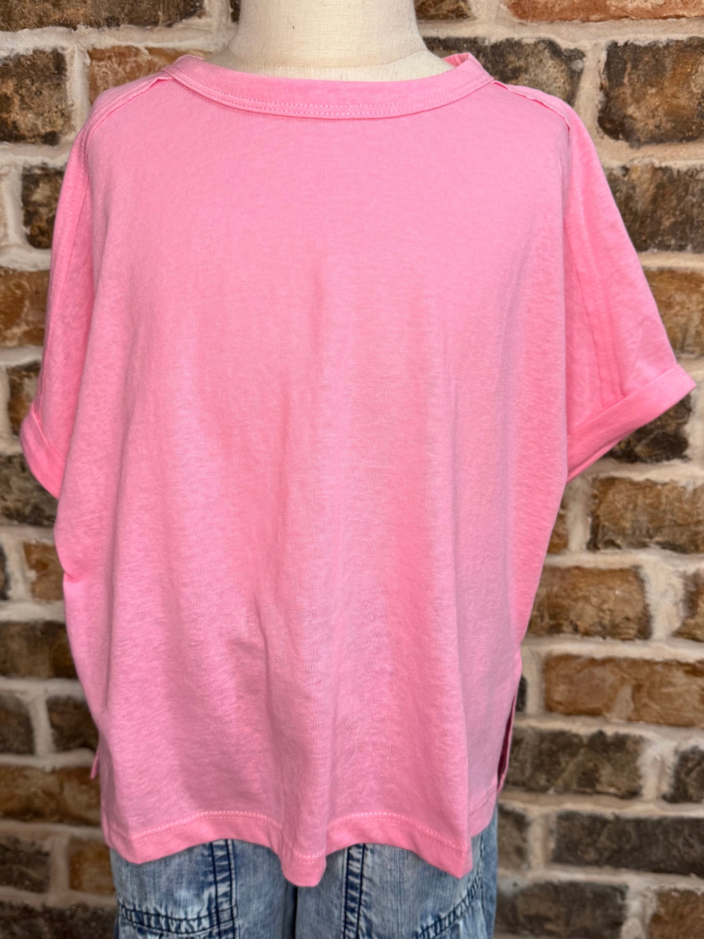 Pink Raw Edge Triblend Dolman Tee