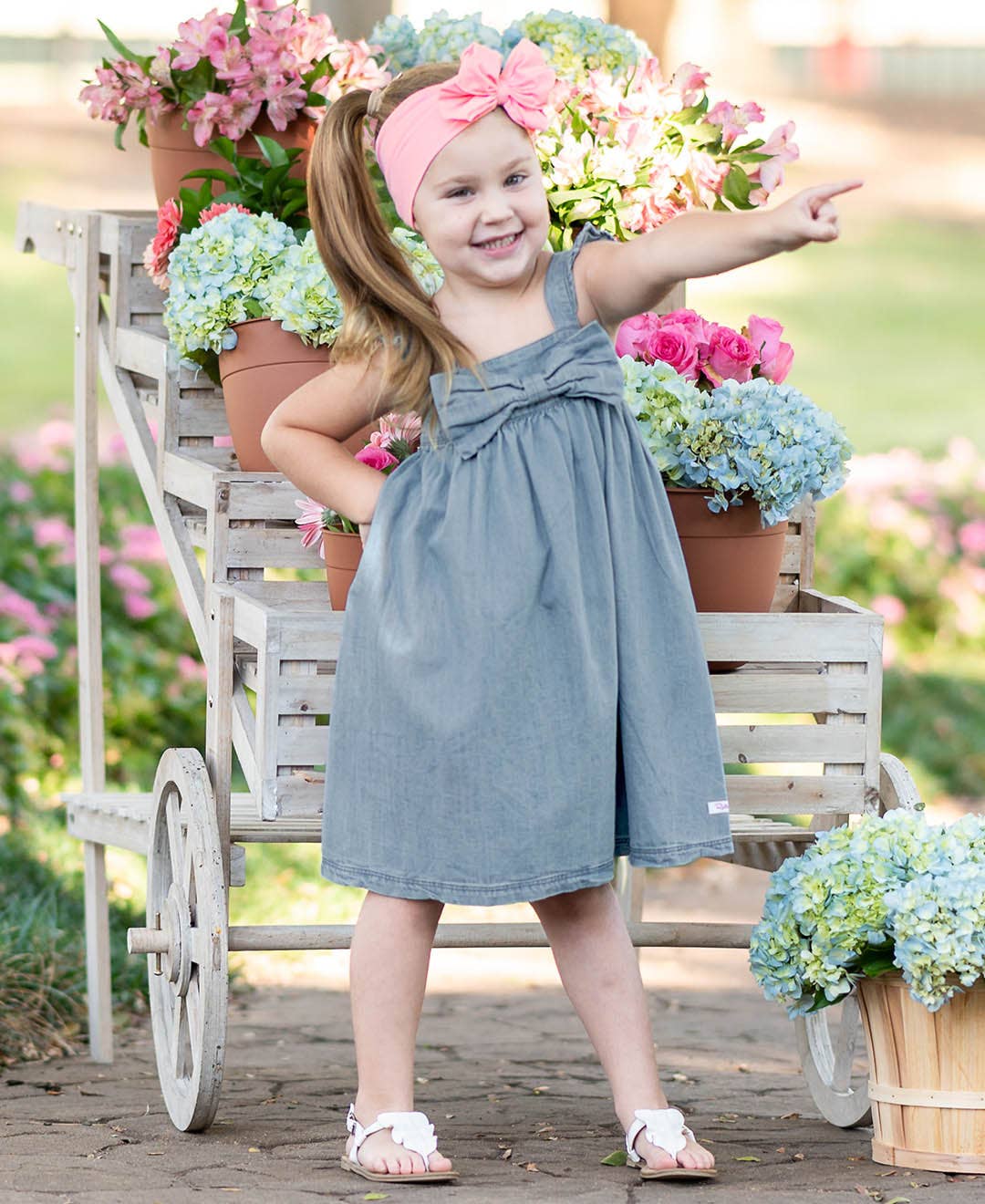 Light Wash Flutter Bow Woven Dress
