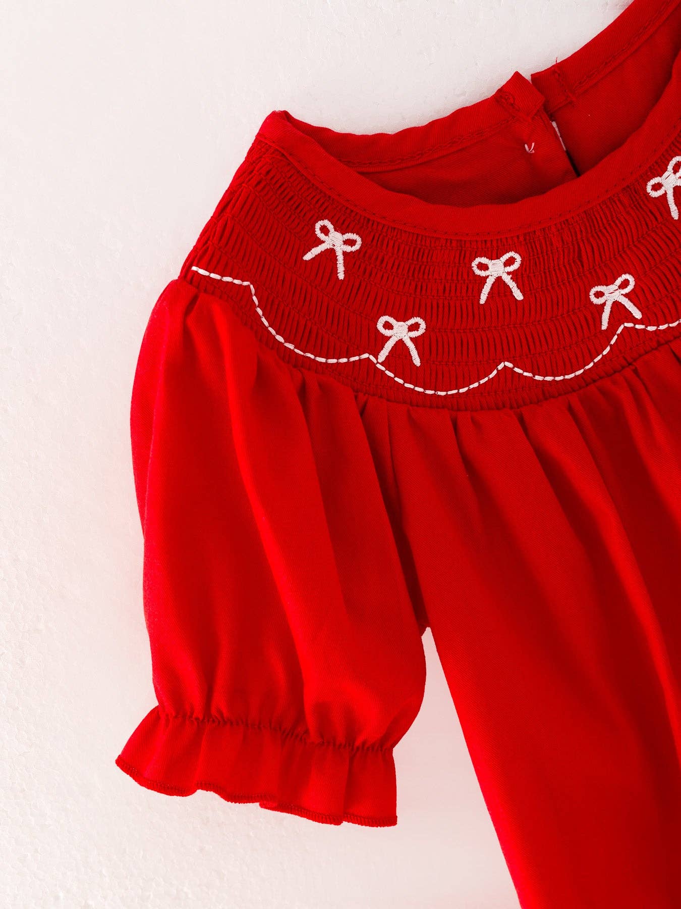 Smocking Bow Embroidery Red Romper