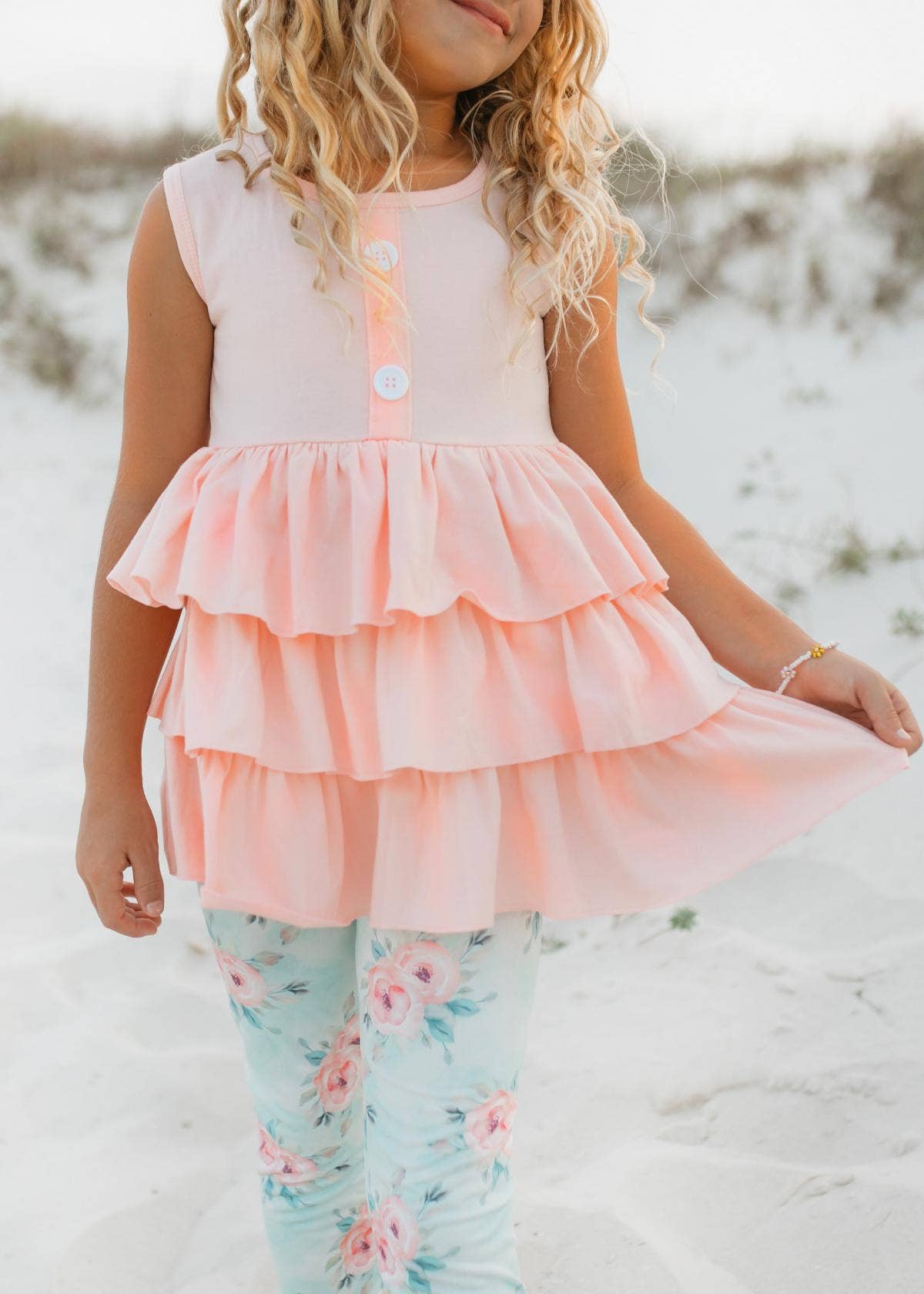 Peach Floral Ruffle Button Spring Set