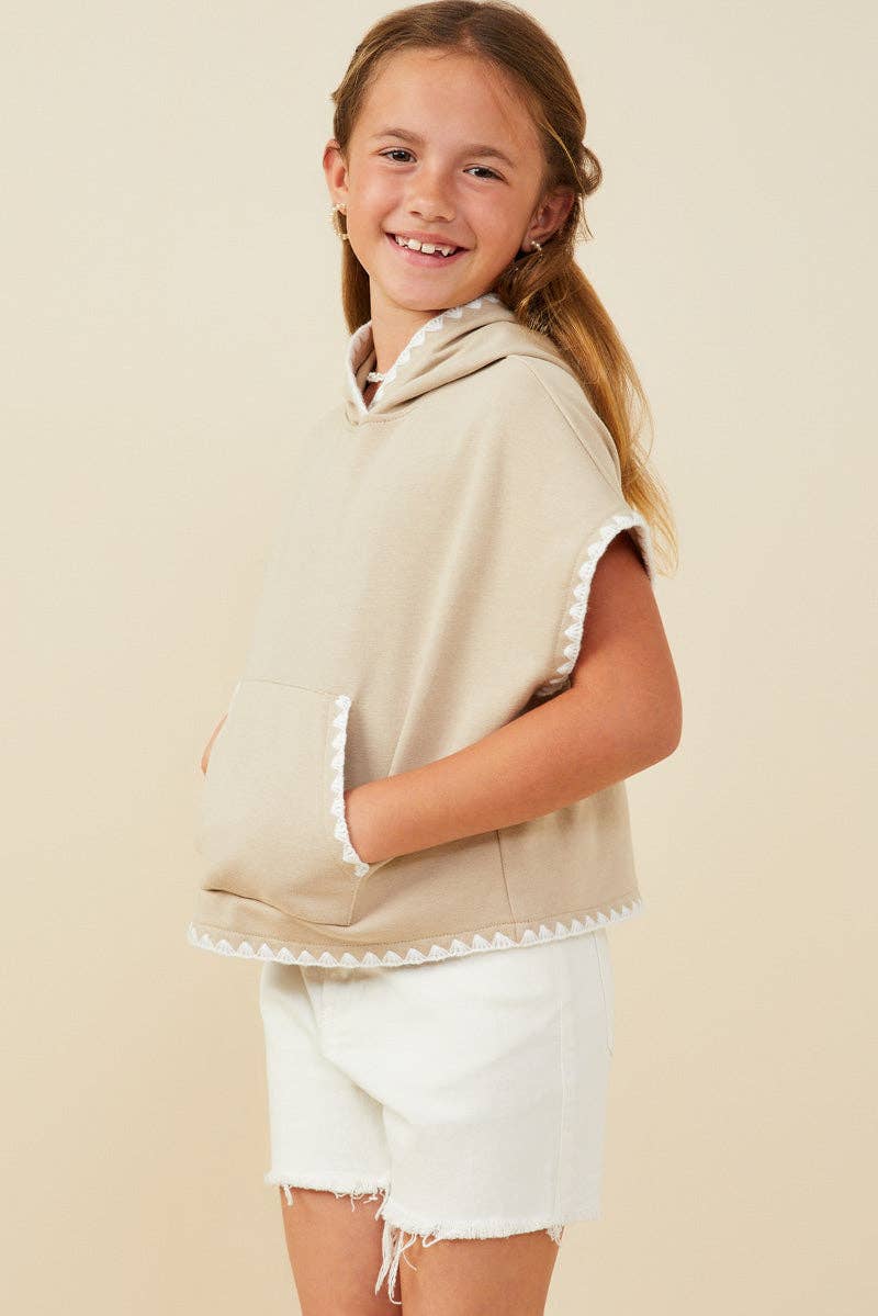 Crochet Stitched Hooded Top | Taupe