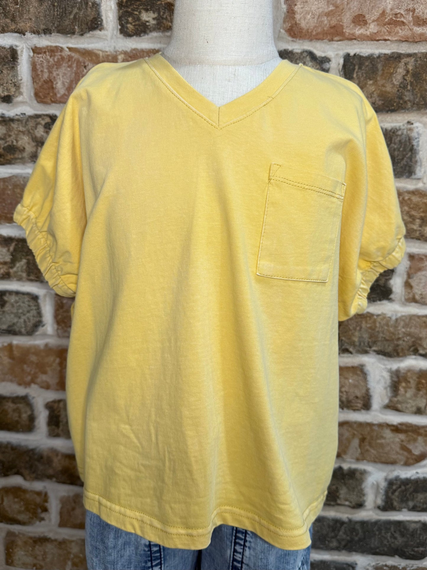 Garment Washed V-Neck Slouchy Pocket Tee - Butter