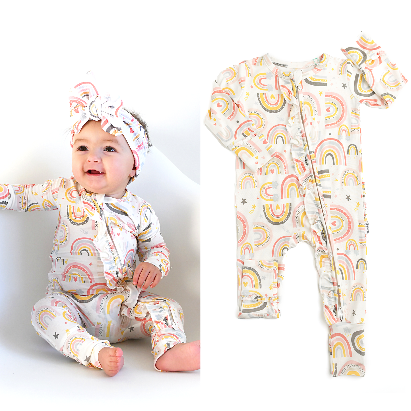 Millie Ruffle Zip Bamboo Rainbow Sleepies
