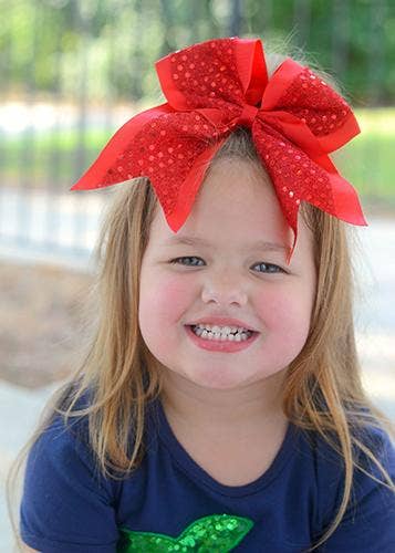 Sequin Cheer Hair Bows: Red