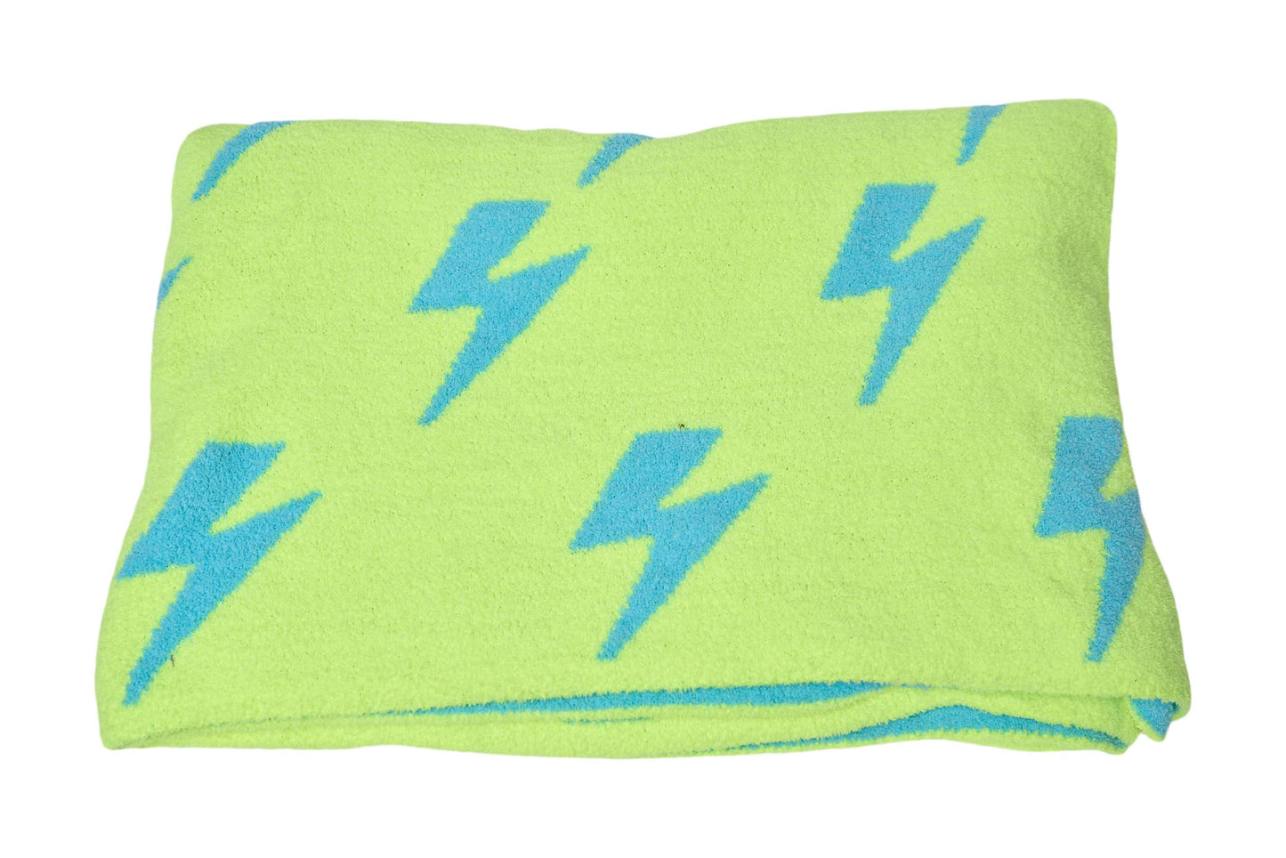 Lightning Plush Throw Blankets | Sky Blue & Lime Green