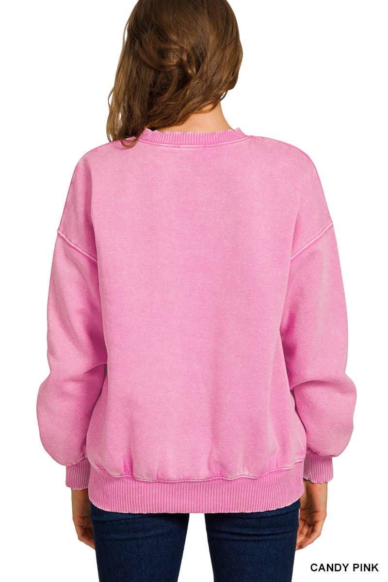 Acid Wash Fleece Oversized Pullover: MAUVE