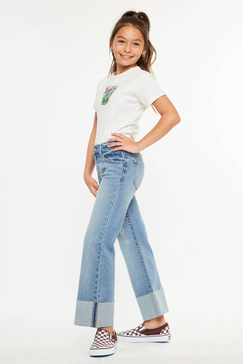 Mid Rise Wide Leg Cropped Flare Jeans