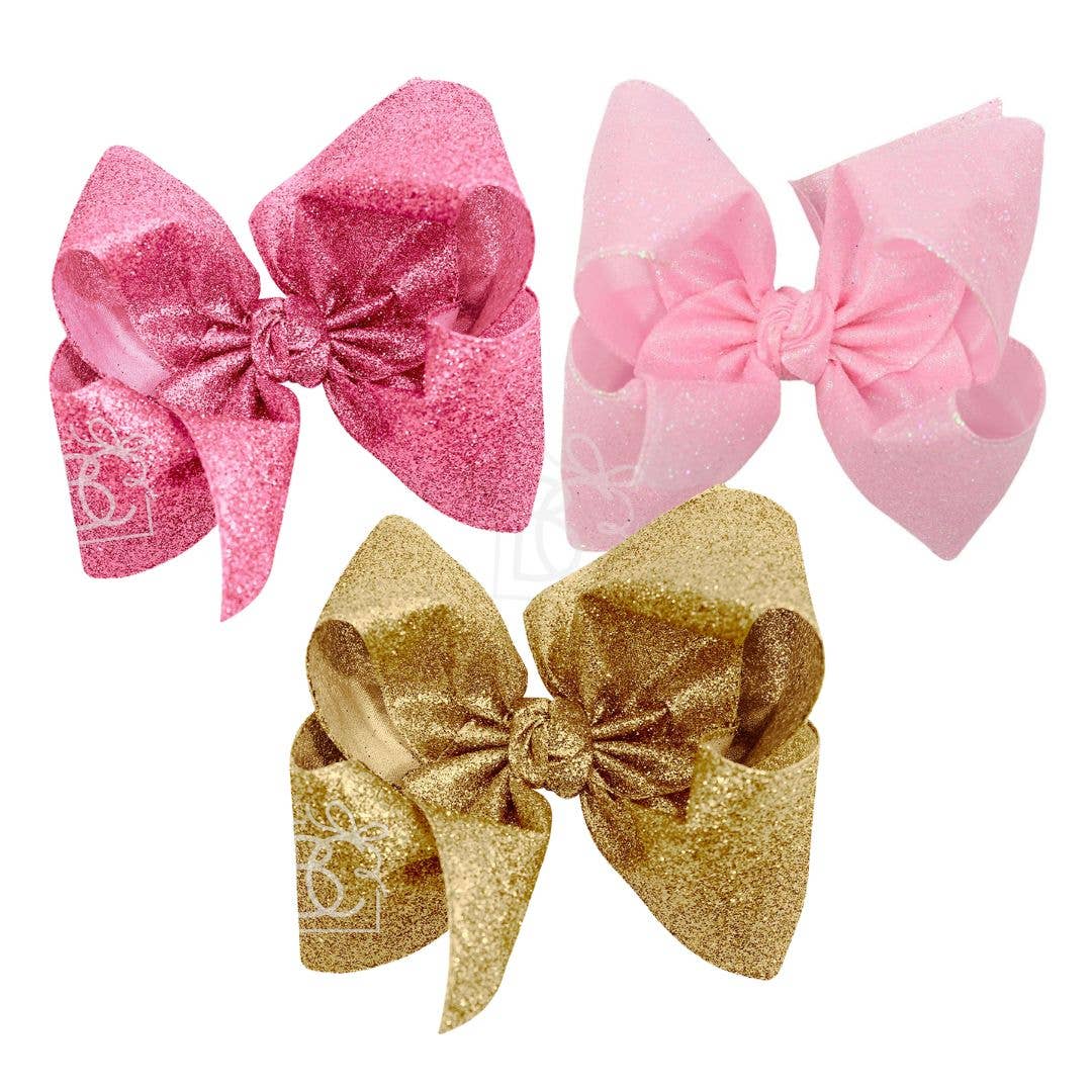 GLITTER METALLIC BOW ON CLIP: 6.5" Jumbo - 2.5" Ribbon on Lg. Alligator Clip / ROYAL BLUE