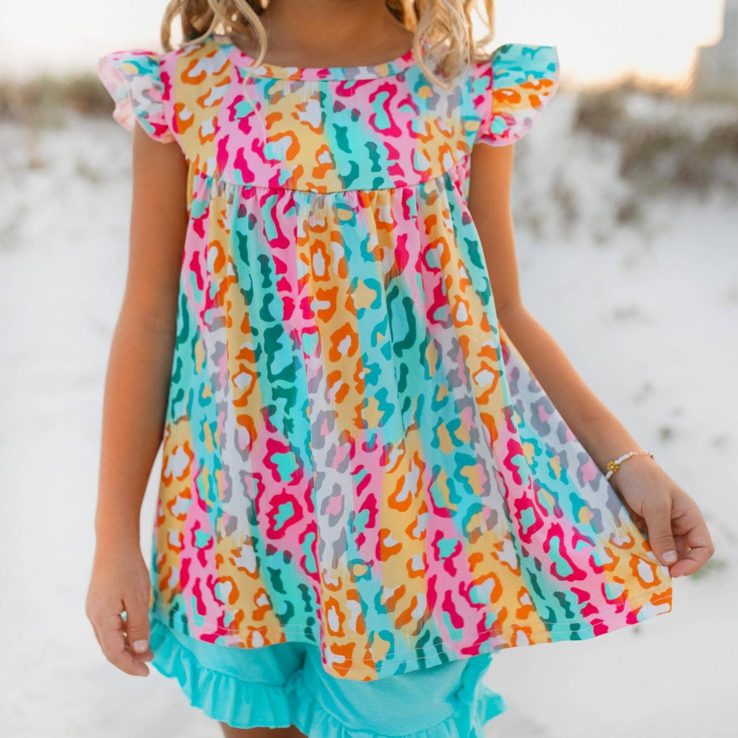 Rainbow Leopard Ruffle Spring Shorts Set