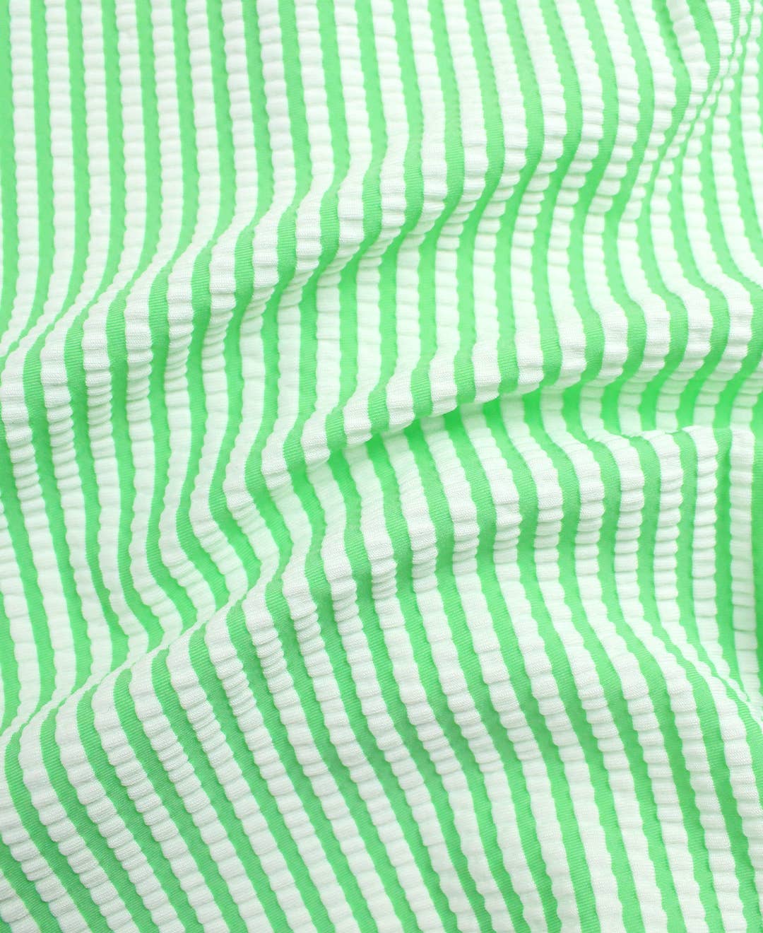 Spring Green Seersucker One Shoulder Ruffle Tankini