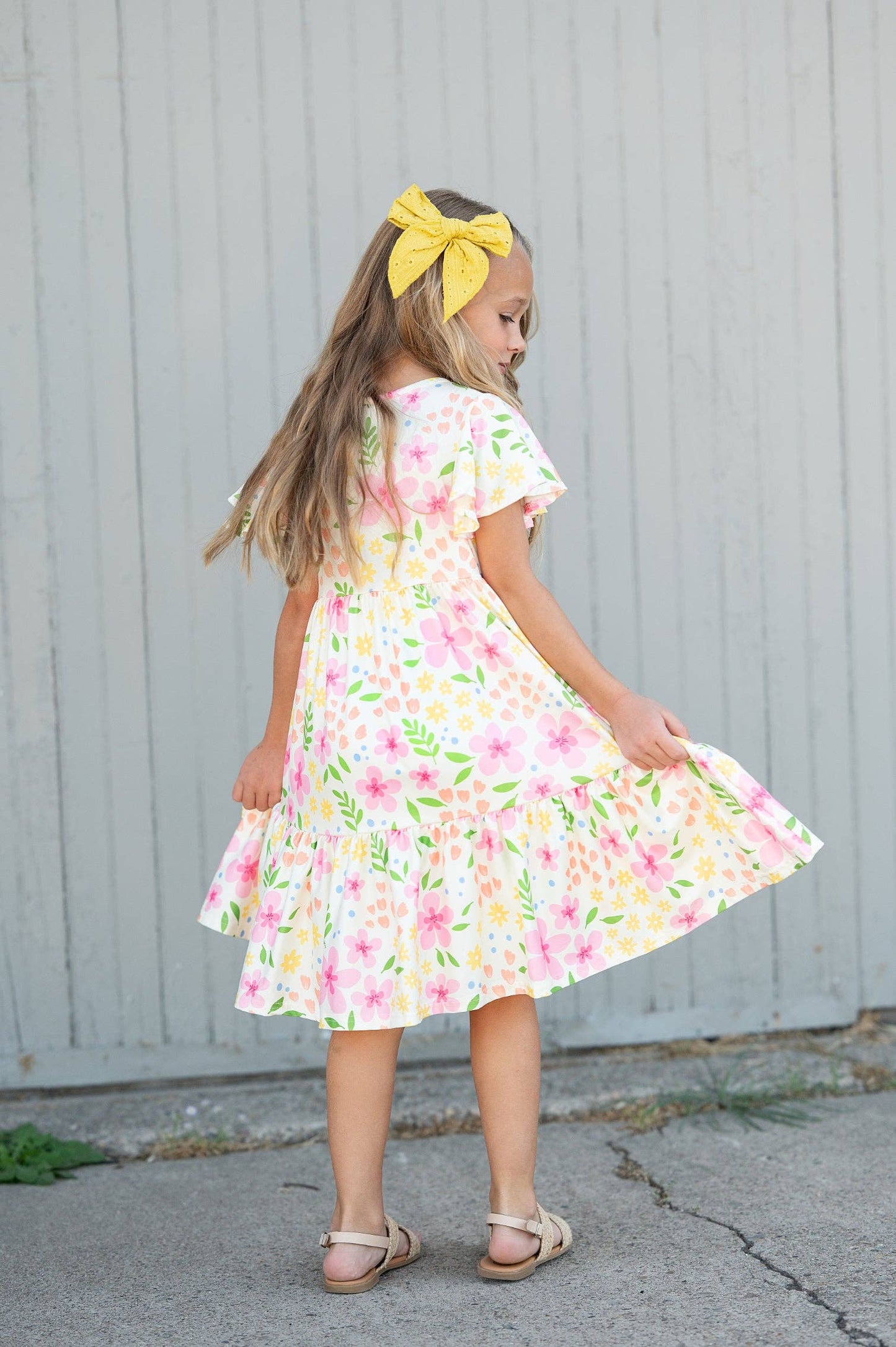 Emma Dainty Spring Floral Flutter Sleeve Twirl Dress