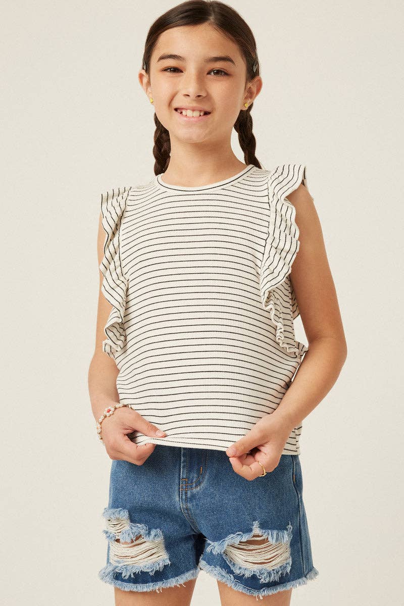 Ribbed Stripe Ruffled Tank