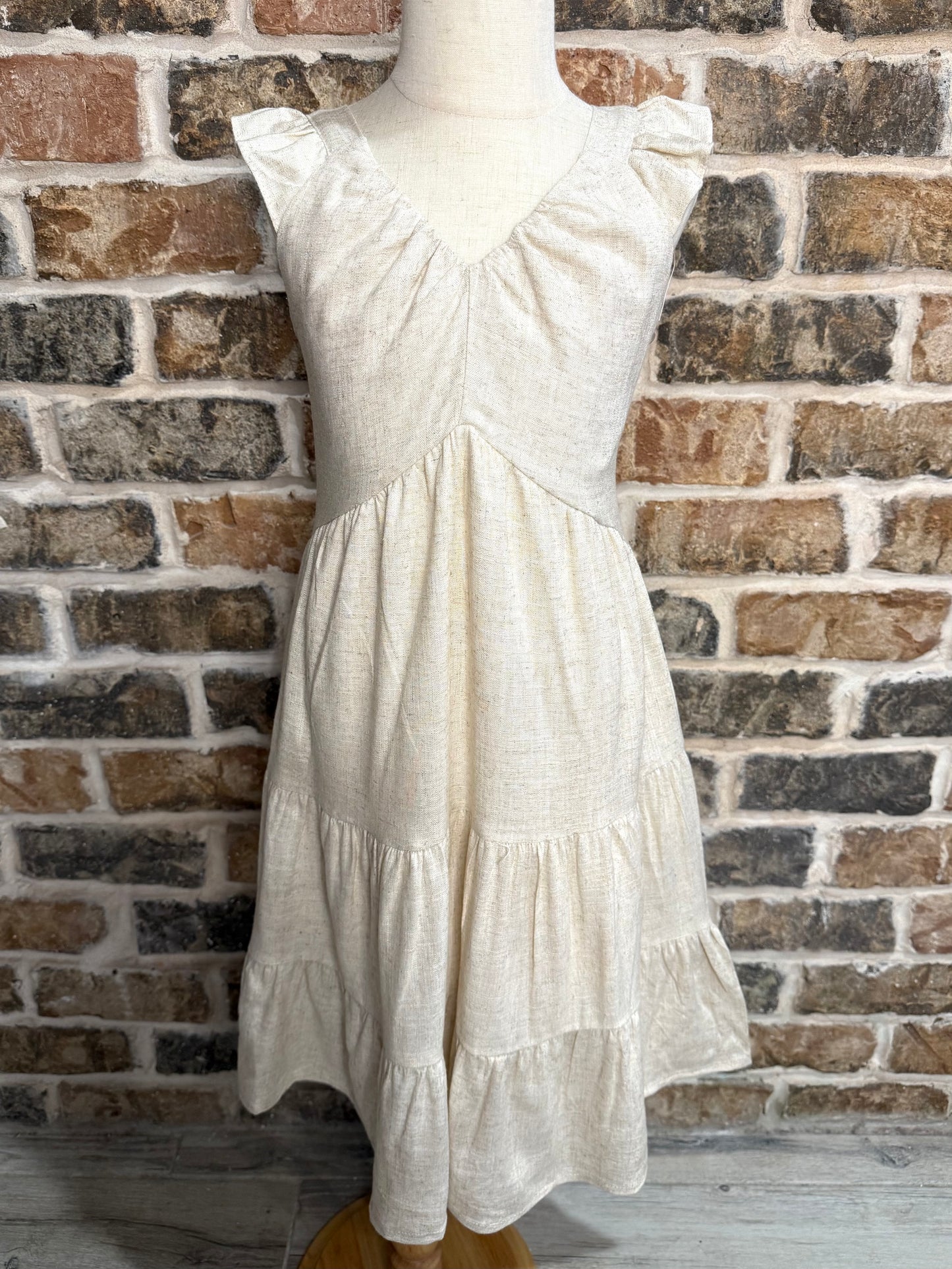Linen Smocked Ruffle Dress - Oatmeal