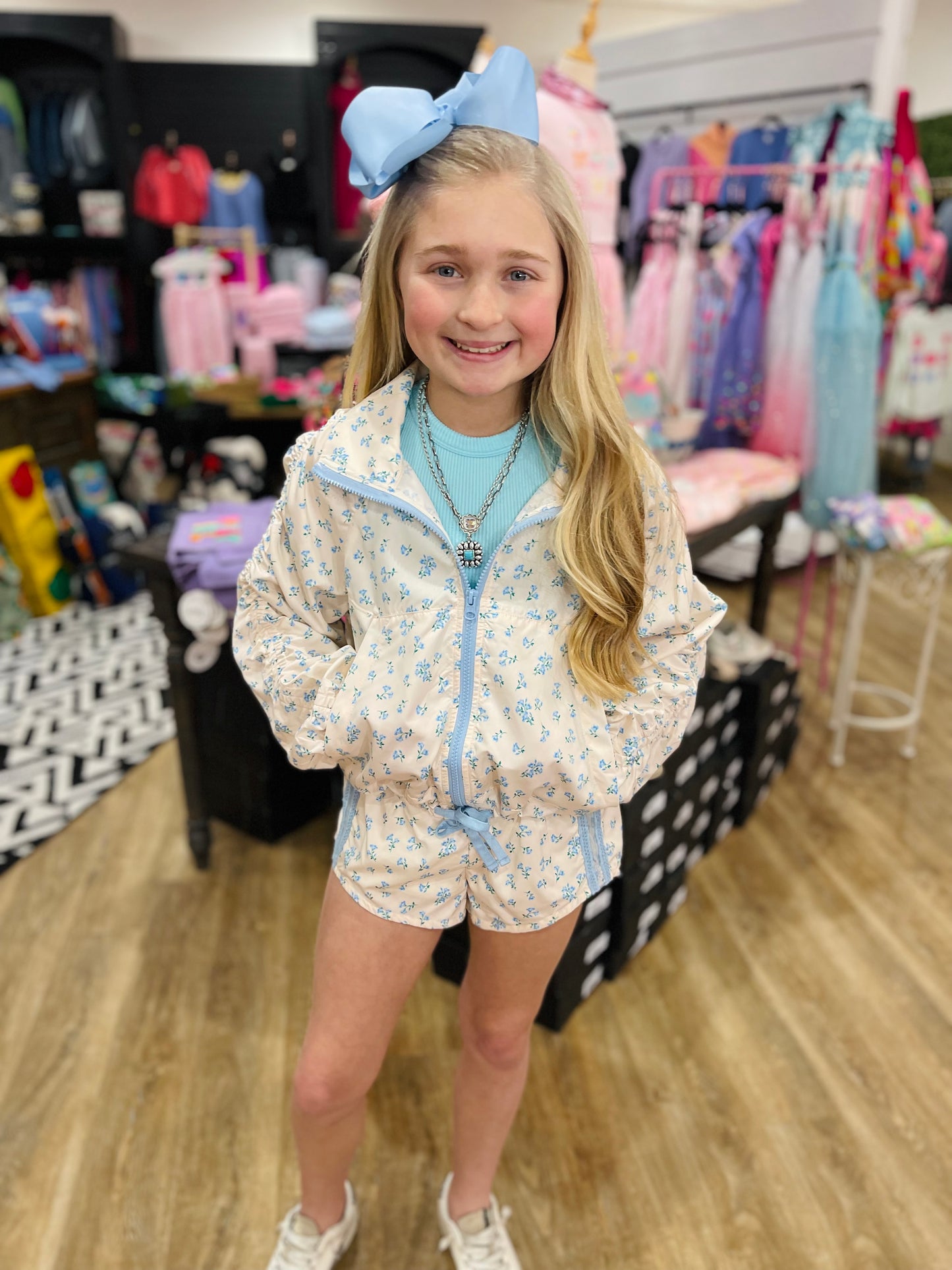 Blue Bloom Ruffle Windbreaker Shorts