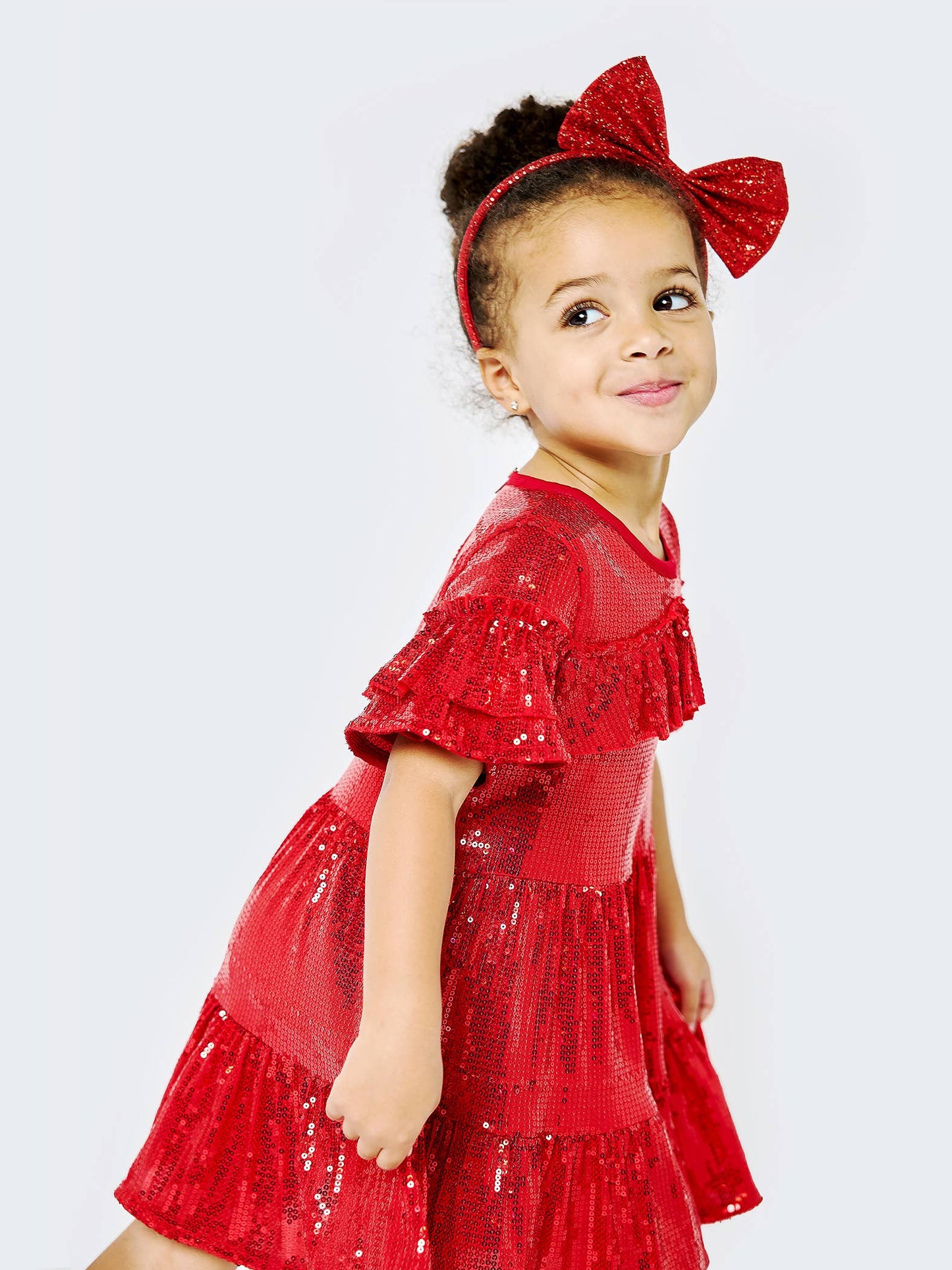Sequin Tiered Shoulder Ruffle Dress