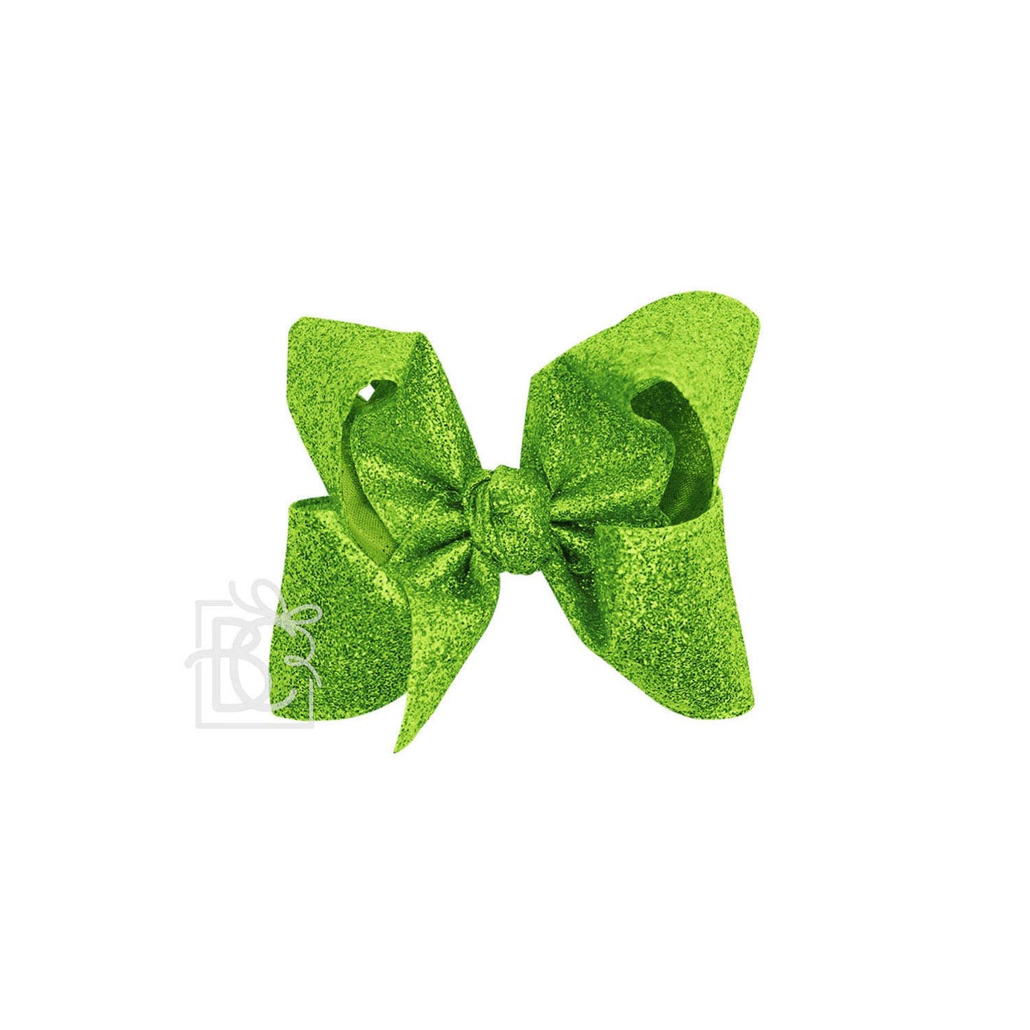 GLITTER METALLIC BOW ON CLIP: 6.5" Jumbo - 2.5" Ribbon on Lg. Alligator Clip / WHITE