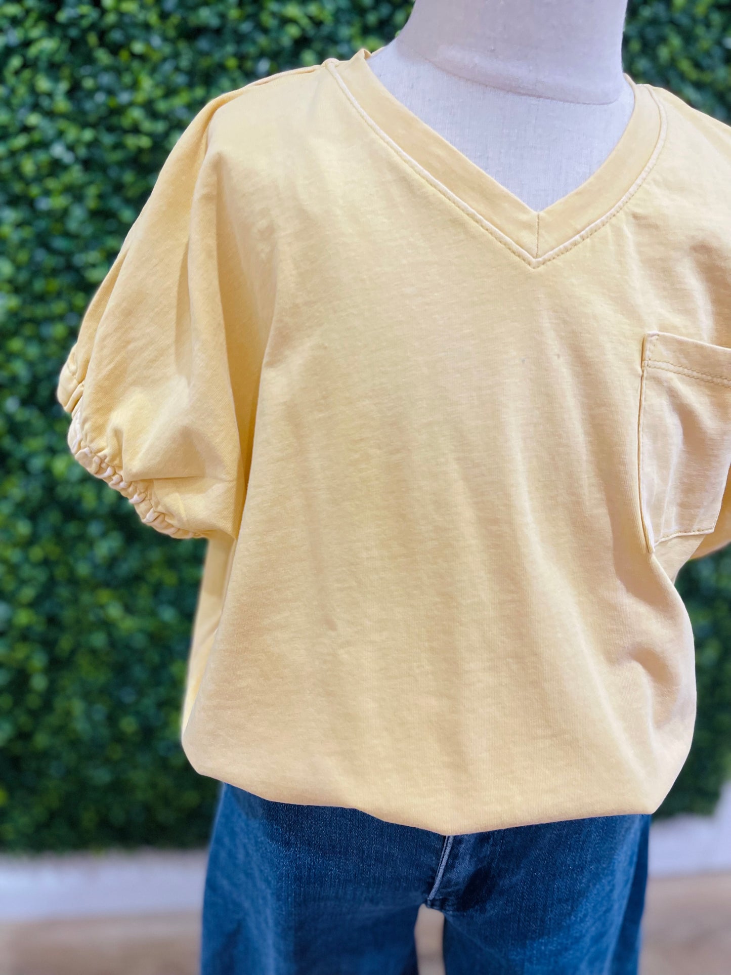 Garment Washed V Neck Tee | Butter Yellow